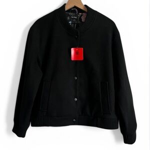 Well Worn Varsity Bomber Jacket Black w/ Floral Lining Snap Front Closure M NWT